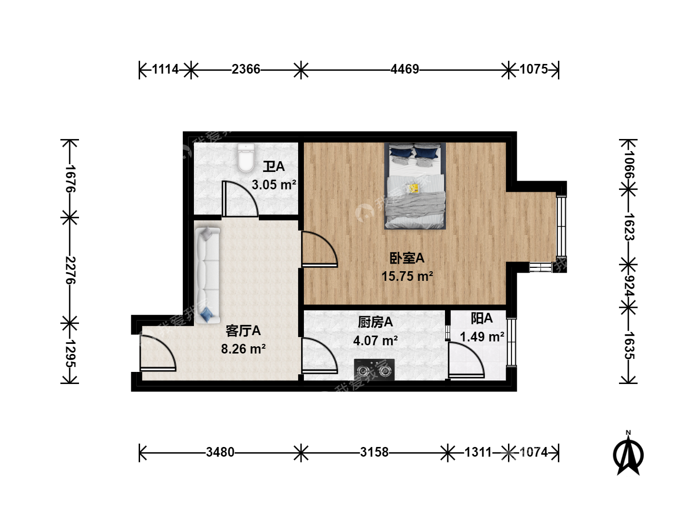 整租·右安门内·紫金印象·1室·1厅