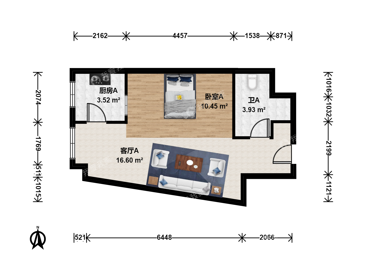 北京我爱我家石榴庄地铁附近 彩虹城四区西向一居，正对小区绿化