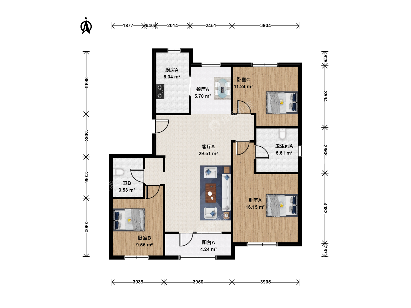 整租·窦店·北京城建琨廷漫缇·3室·1厅