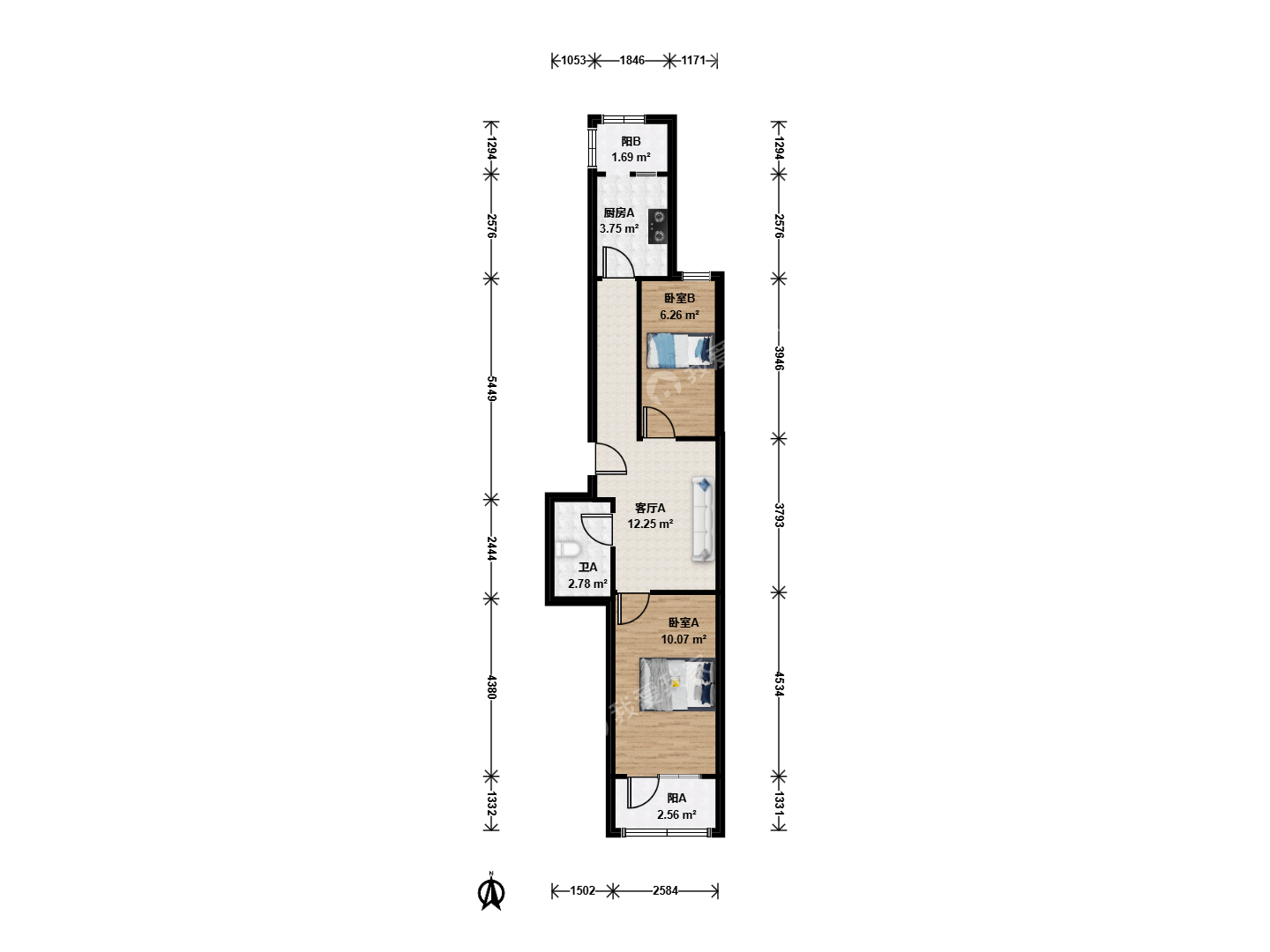 整租·广安门·红居斜街5-8号楼·2室·1厅