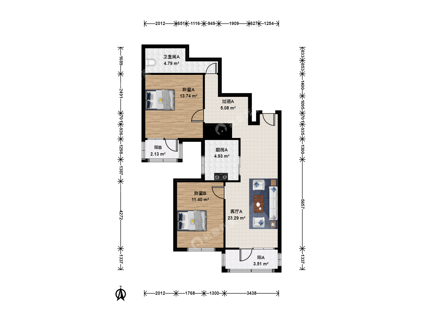 新景家园西区·2室1厅1卫·89.43m² 