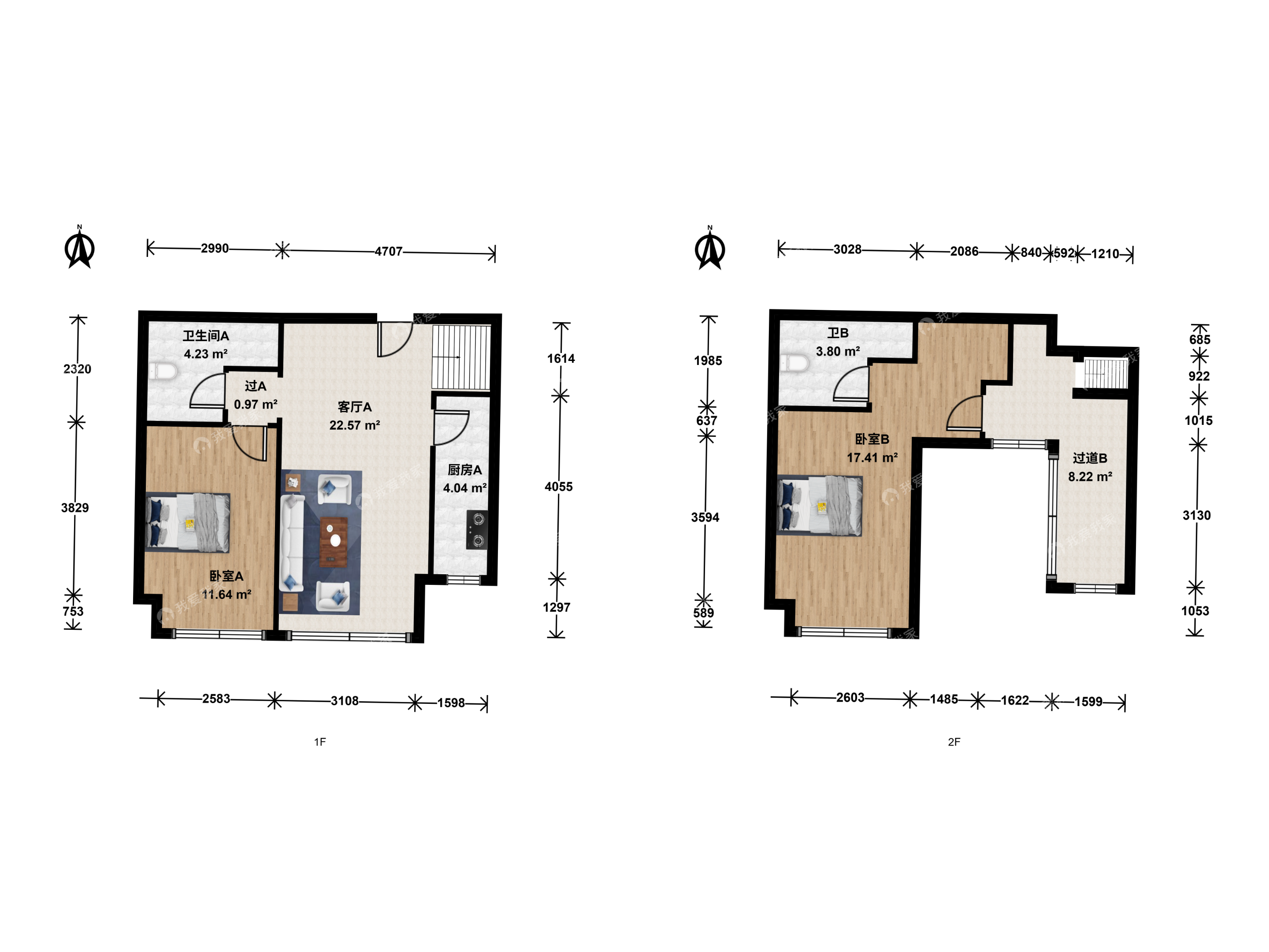 中粮小镇旁·艾迪城·2房间。LOFT,有燃气