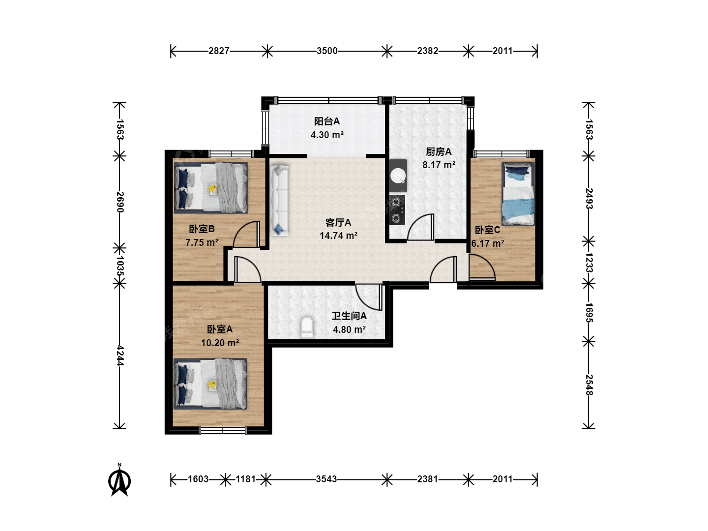 定福庄·福盈家园2号院·3室·1厅