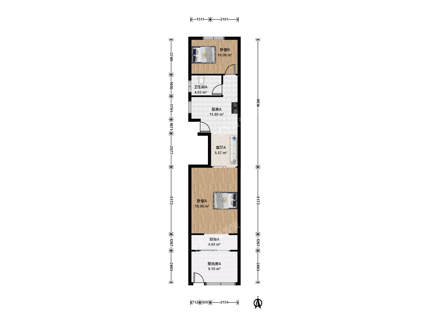 整租·甘泉宜川·双山小区-双山路131弄·2室·1厅