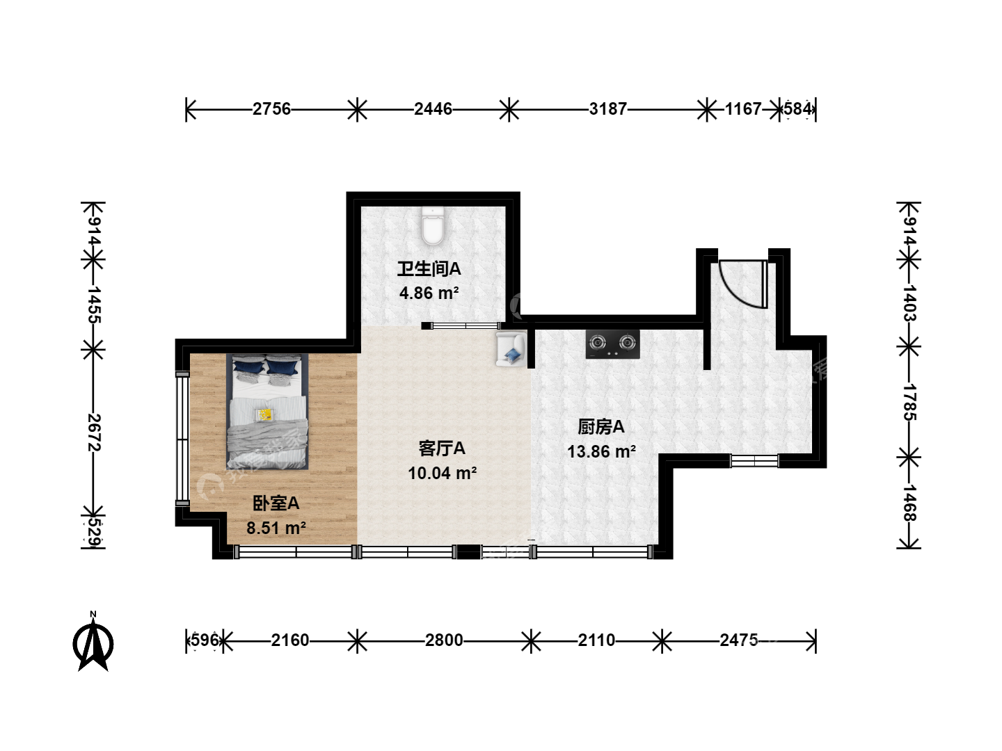 天津我爱我家体育中心街 · 奥城酒店式公寓 · 1房间