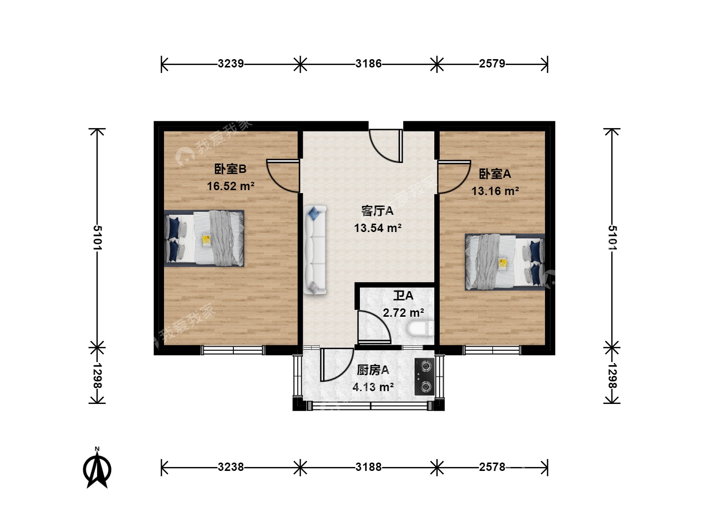 天津我爱我家整租 · 月牙河街 · 大江南里 · 2室1厅