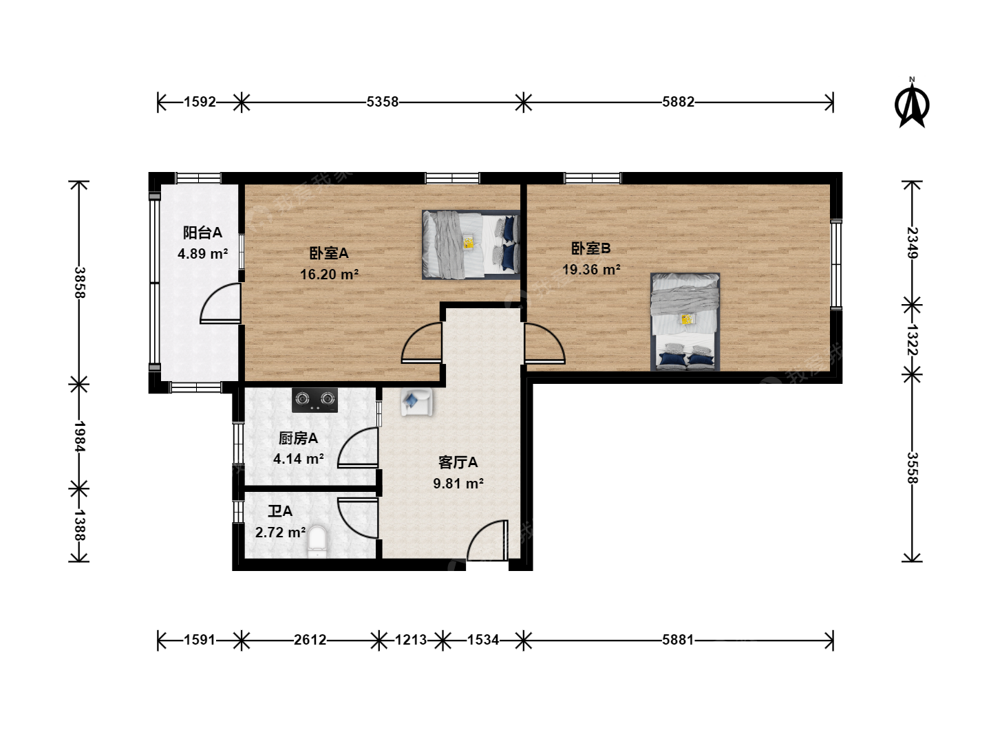 天津我爱我家整租 · 常州道街 · 玉山里 · 2室1厅