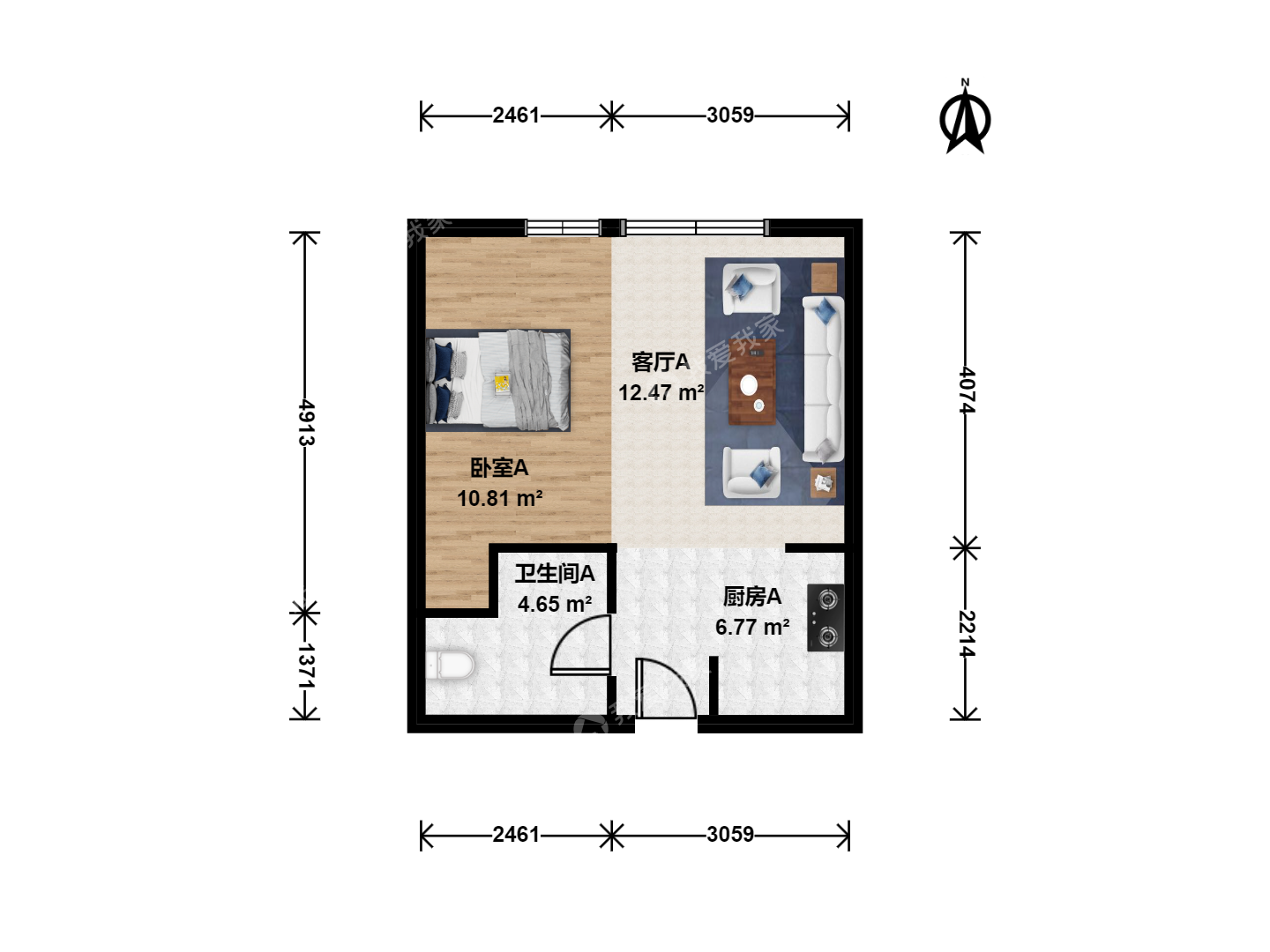 天津我爱我家响螺湾 · 滨海国泰大厦 · 1房间