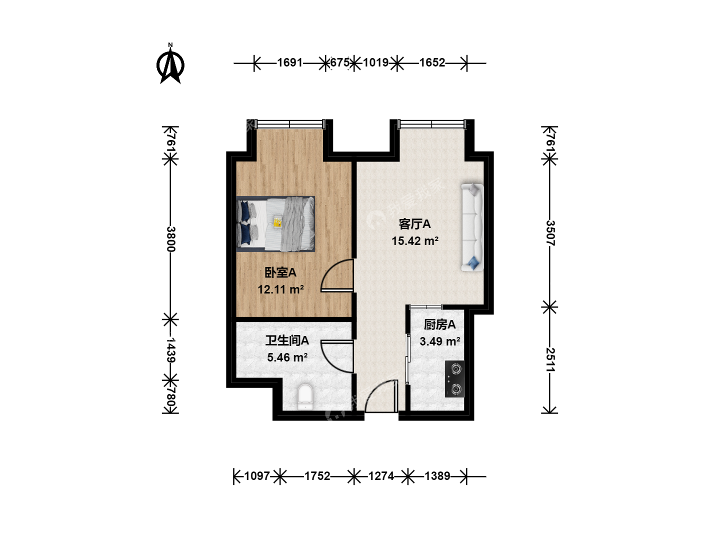 整租 · 劝业场街 · 滨江道221号 · 1室1厅