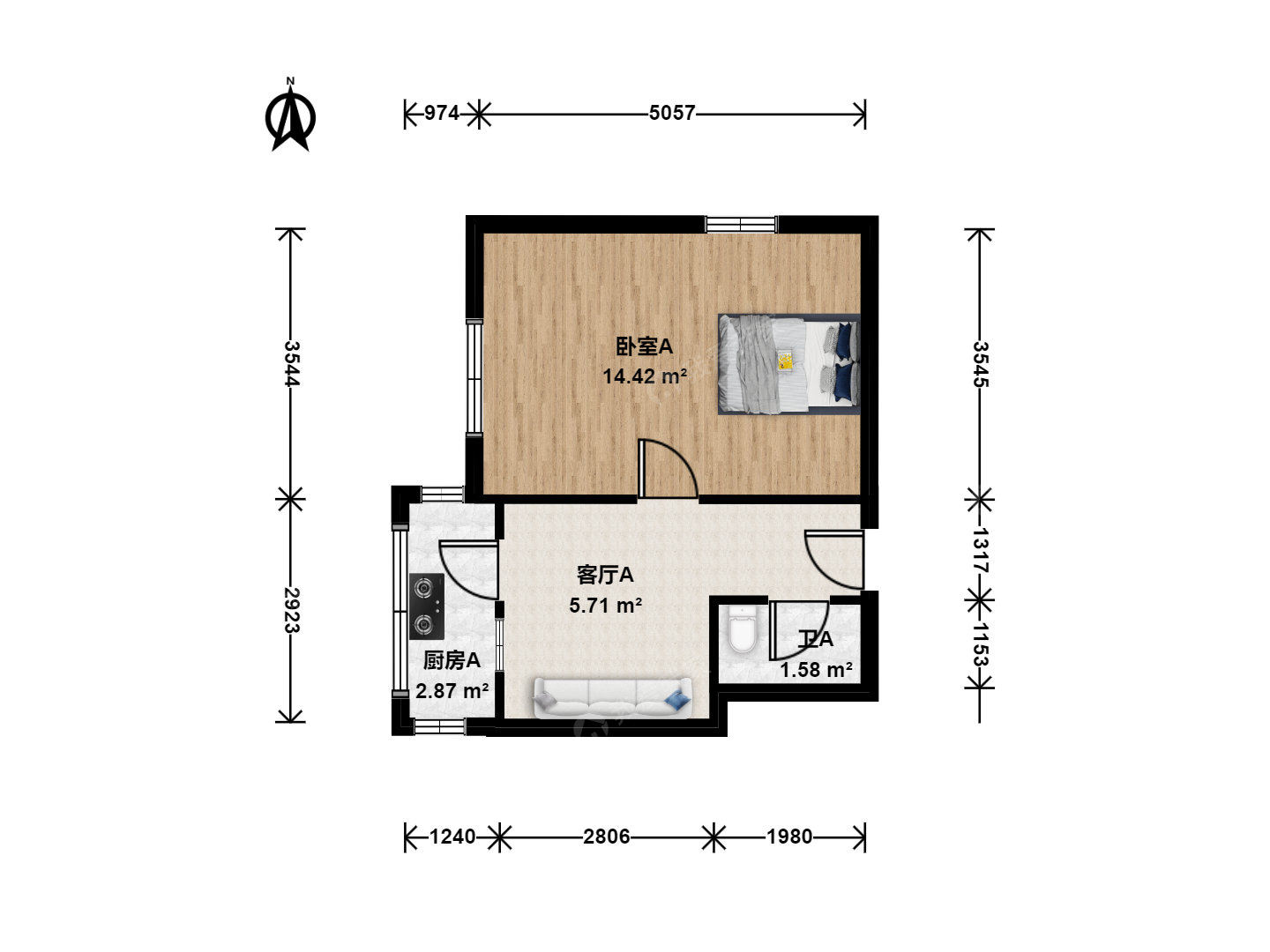 天津我爱我家整租 · 二号桥 · 建新东里 · 1室1厅