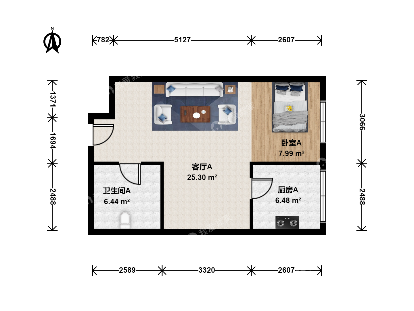 天津我爱我家整租 · 二号桥 · 靓东花园 · 1室1厅