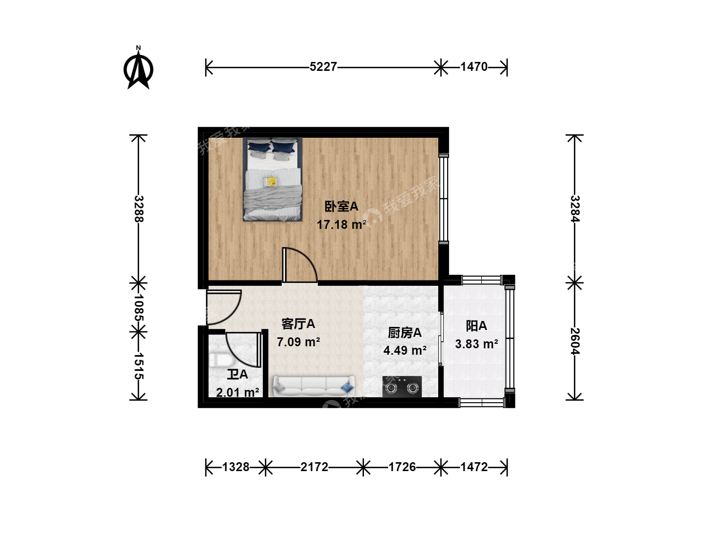 天津我爱我家整租 · 二号桥 · 毛条厂路 · 1室1厅